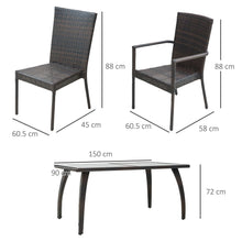 Load image into Gallery viewer, Elegant 6-Seater Brown Rattan Garden Dining Set with Tempered Glass Table
