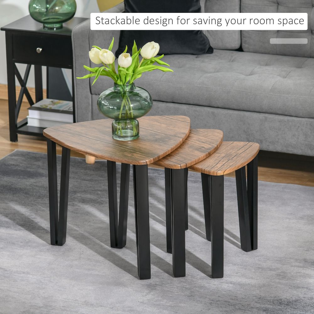 Versatile 3-Piece Stackable Coffee Table Set - Modern Walnut and Steel Design