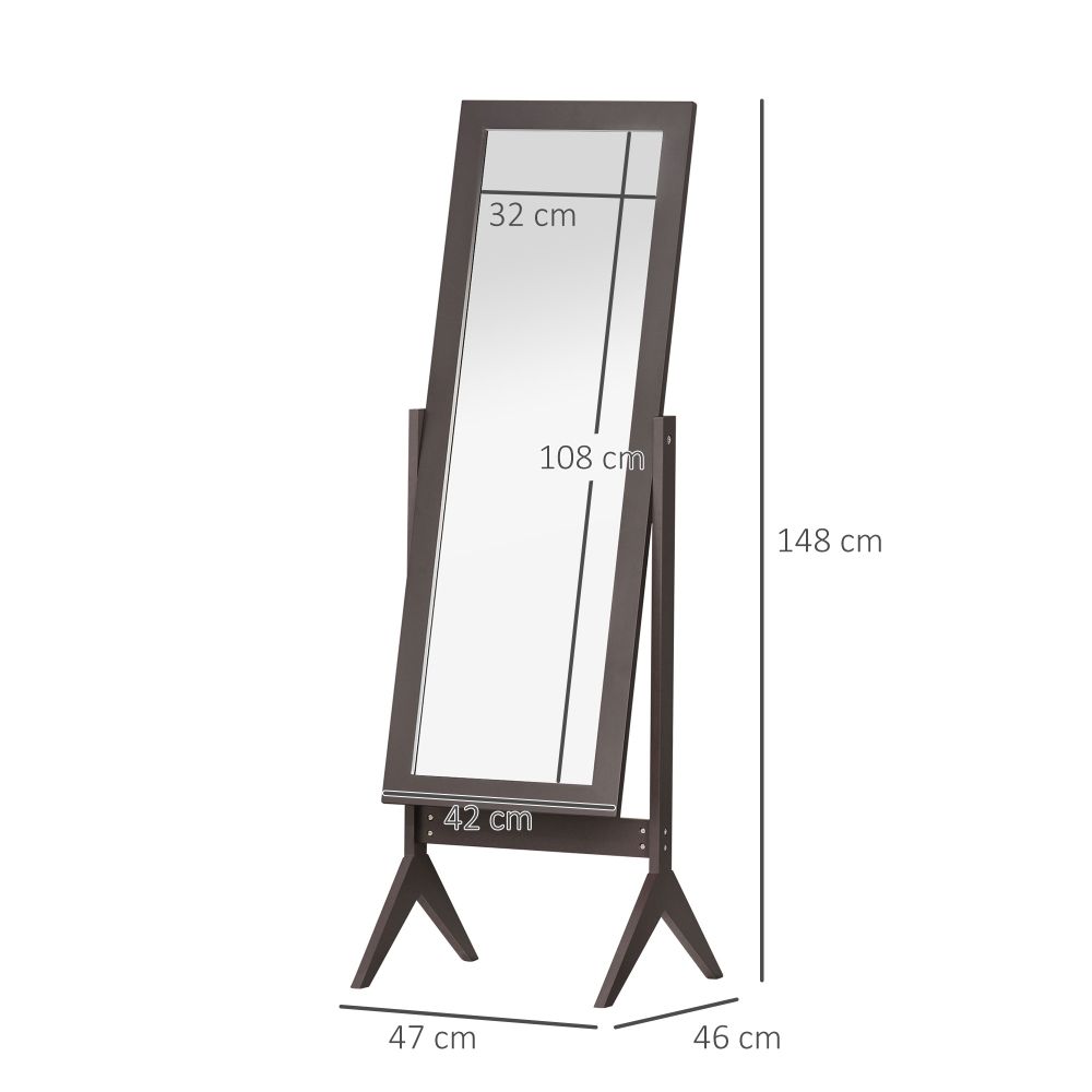 Elegant Freestanding Dressing Mirror with Adjustable Angle - Dark Brown Frame