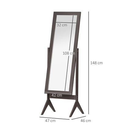 Elegant Freestanding Dressing Mirror with Adjustable Angle - Dark Brown Frame