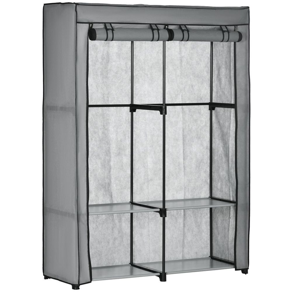 Versatile Portable Fabric Wardrobe with Shelves & Hanging Rails - Light Grey
