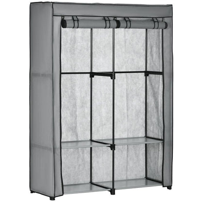 Versatile Portable Fabric Wardrobe with Shelves & Hanging Rails - Light Grey