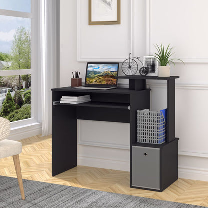 Unique Black Computer Desk with Sliding Keyboard Tray & Storage Solutions