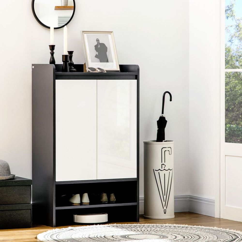 Glossy-Matte Modern Shoe Cupboard with Adjustable Shelves & Open Display Space