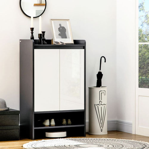 Glossy-Matte Modern Shoe Cupboard with Adjustable Shelves & Open Display Space