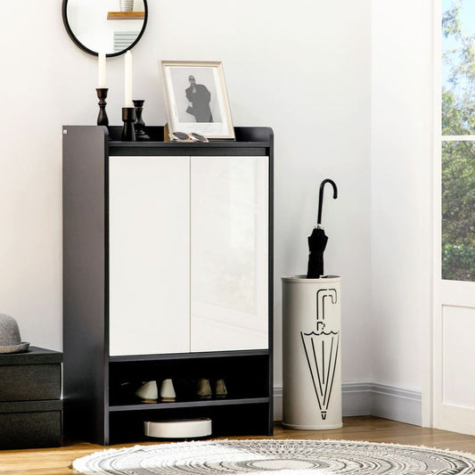 Glossy-Matte Modern Shoe Cupboard with Adjustable Shelves & Open Display Space