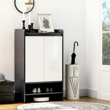 Load image into Gallery viewer, Glossy-Matte Modern Shoe Cupboard with Adjustable Shelves &amp; Open Display Space
