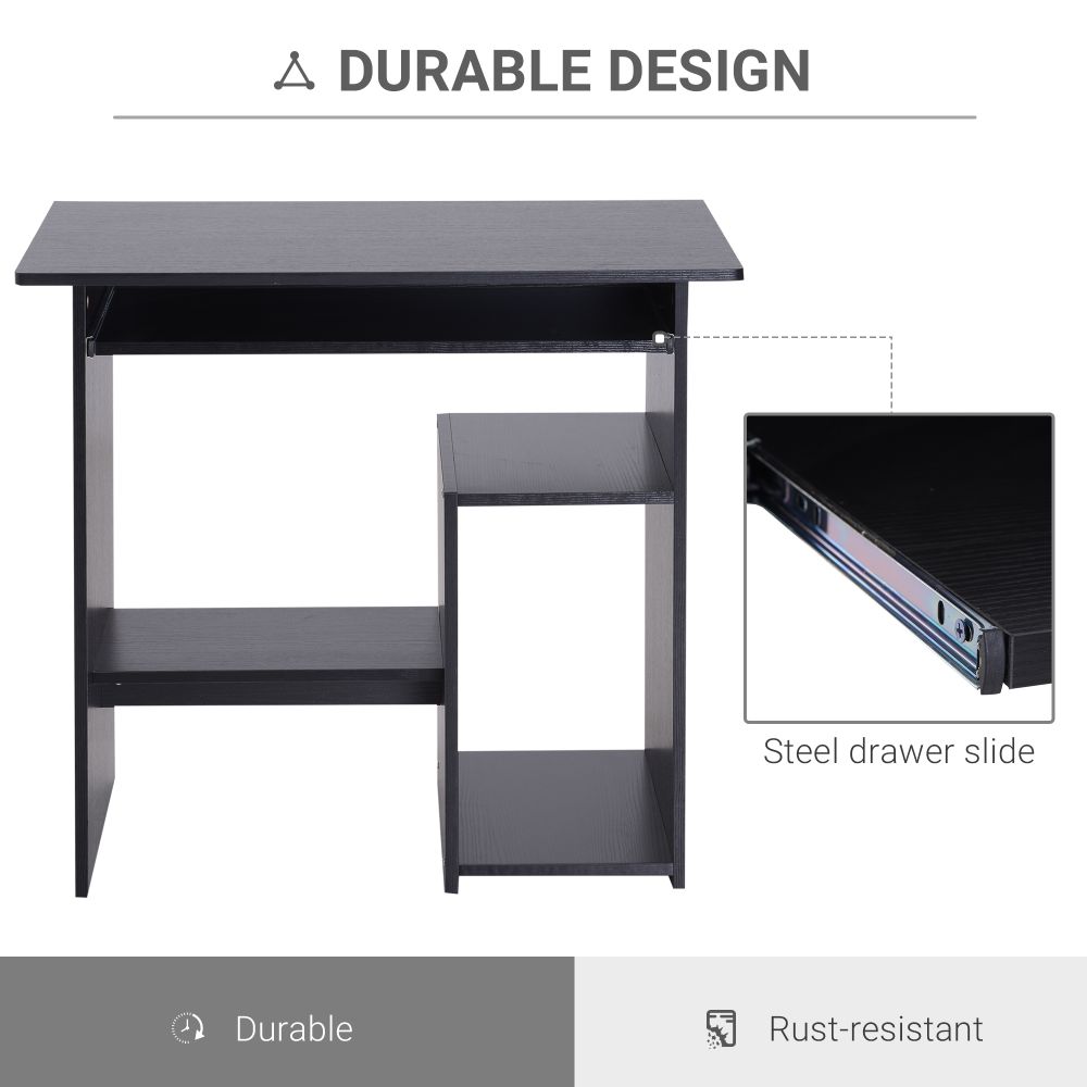 Compact Black Computer Desk with Keyboard Tray & Open Storage - 73.5cm