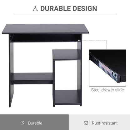 Compact Black Computer Desk with Keyboard Tray & Open Storage - 73.5cm