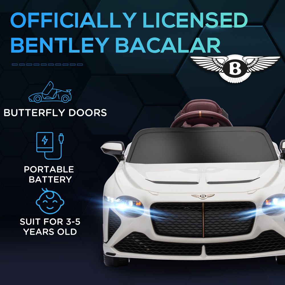 Luxury Bentley Bacalar 12V Kids Electric Car - White with Portable Battery