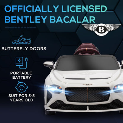 Luxury Bentley Bacalar 12V Kids Electric Car - White with Portable Battery