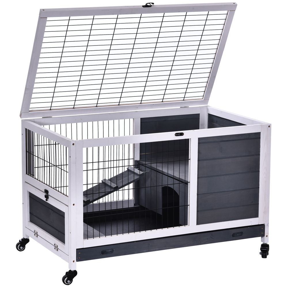 Elevated 2-Floor Indoor Rabbit Hutch with Wheels - Cozy & Compact Design