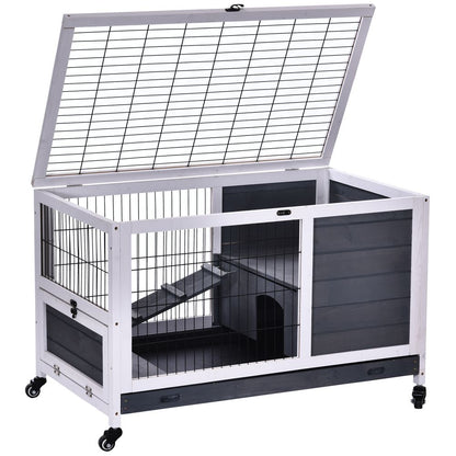 Elevated 2-Floor Indoor Rabbit Hutch with Wheels - Cozy & Compact Design
