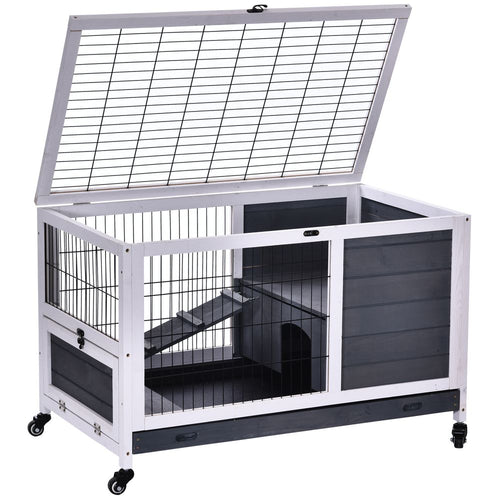 Elevated 2-Floor Indoor Rabbit Hutch with Wheels - Cozy & Compact Design