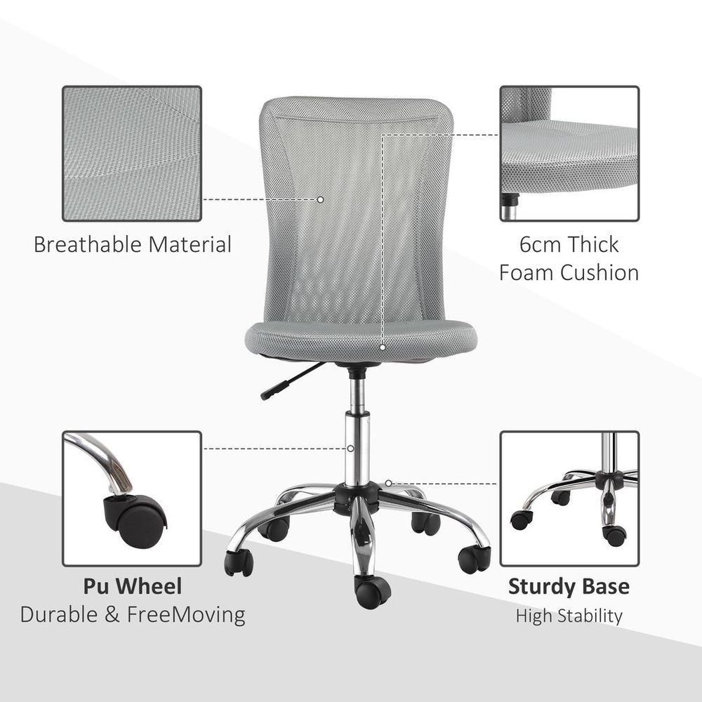 Compact Armless Ergonomic Office Chair - Height Adjustable with Mesh Back
