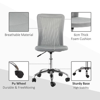 Compact Armless Ergonomic Office Chair - Height Adjustable with Mesh Back