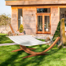Load image into Gallery viewer, Deluxe Outdoor Hammock with Curved Wooden Stand - Relax in Comfort!
