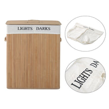Load image into Gallery viewer, Eco-Friendly Bamboo Laundry Basket with Removable Liner &amp; Dual Compartments
