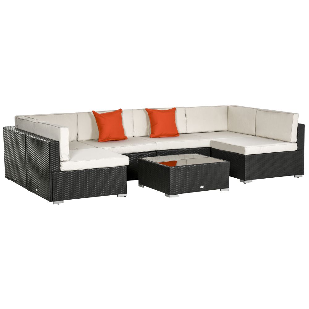 Elegant 6-Seater Outdoor Rattan Sofa Set with Cushions & Glass Coffee Table