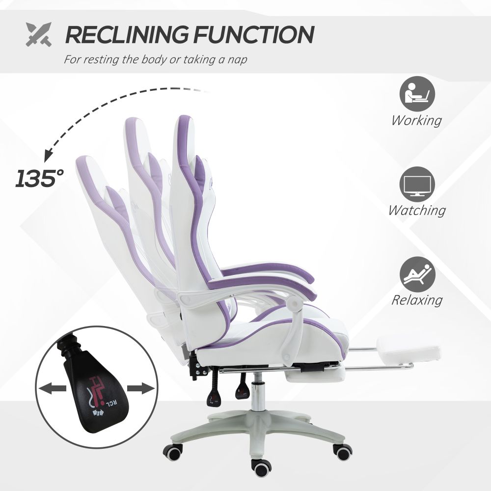 Vinsetto Purple Racing Gaming Chair with Recline & Footrest for Ultimate Comfort