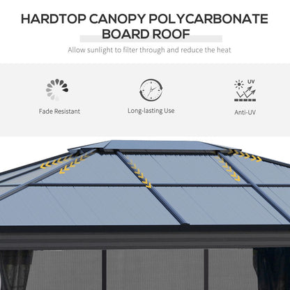 Outsunny 4x3.6m Hardtop Gazebo Canopy with Curtains & Bug Netting