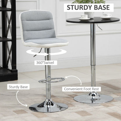 Bar stool Set of 2 Adjustable Height Upholstered Bar Chair Light Grey