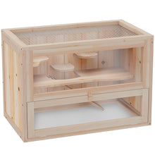 Load image into Gallery viewer, Deluxe 2-Level Wooden Hamster Cage with Ramp &amp; Ventilated Sunroof - 60x35cm

