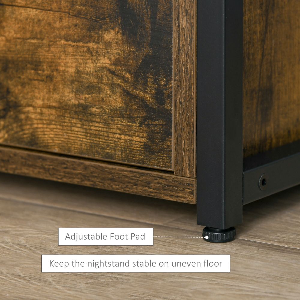 Rustic Industrial Side Table: HOMCOM Slim Storage Cabinet with Open Shelf & Drawers