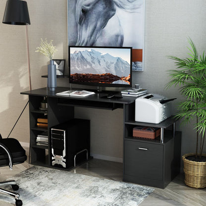 Stylish Wood Computer Desk with Drawers & Shelves for Home Office Efficiency