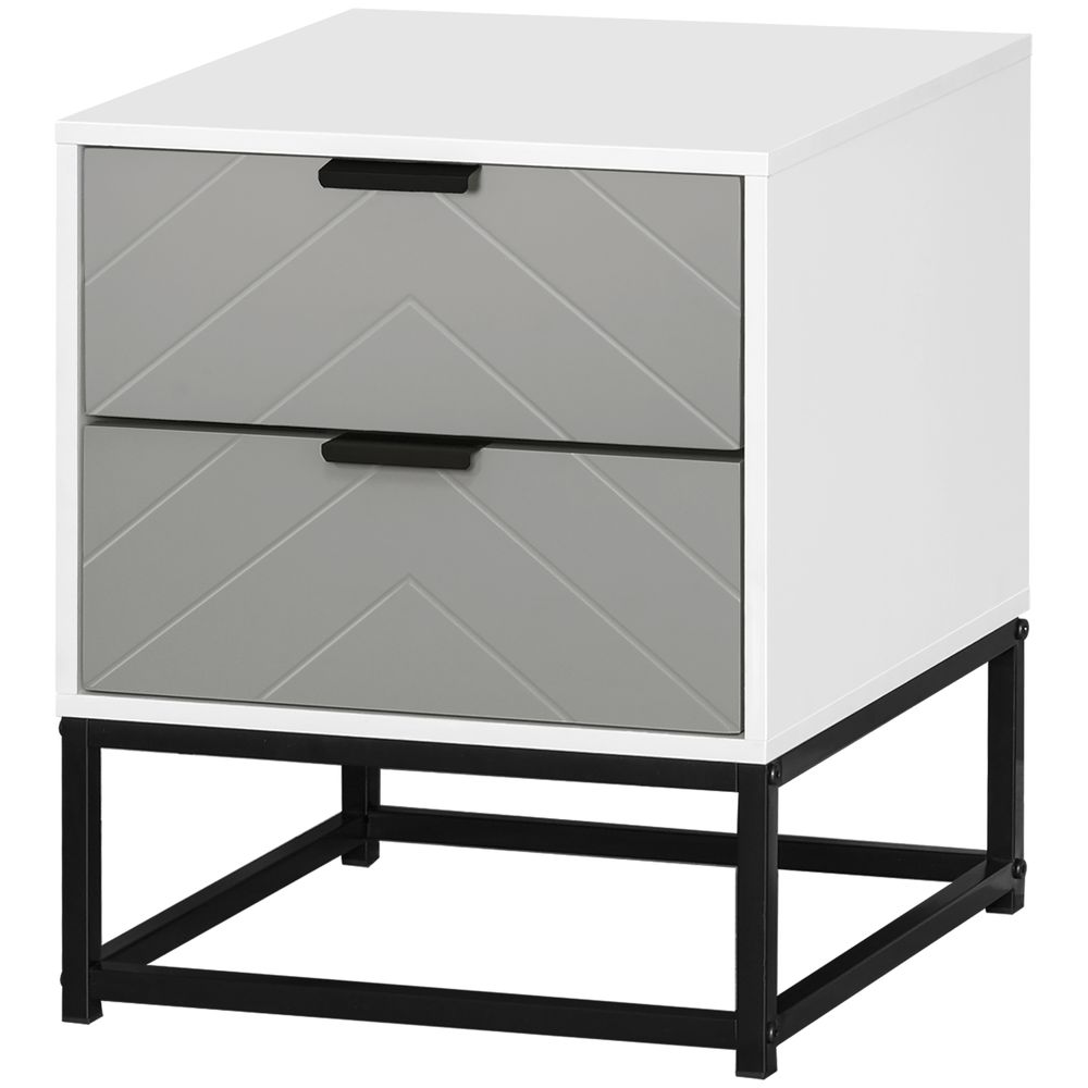 Stylish 2-Drawer Bedside Cabinet with Sturdy Metal Base - Modern Storage Solution