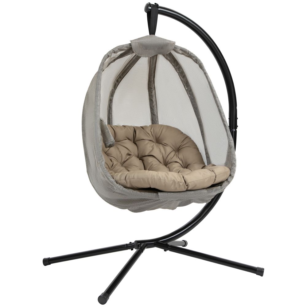 Cozy Khaki Hanging Egg Chair with Stand & Cushion – Perfect for Relaxation!