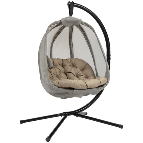 Cozy Khaki Hanging Egg Chair with Stand & Cushion – Perfect for Relaxation!