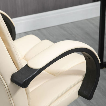 Beige PU Leather High Back Executive Office Chair - Adjustable & Comfortable