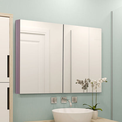 Stylish Kleankin Double Door Wall-Mount Bathroom Mirror Cabinet with Storage