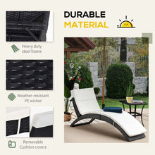 Load image into Gallery viewer, Ergonomic Rattan Sun Lounger with Cushion - Foldable Garden Recliner Chair
