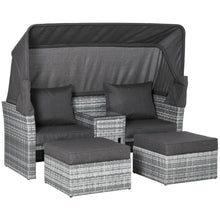 Load image into Gallery viewer, Sun-Kissed PE Rattan Daybed: 2-Seater Sofa with Canopy &amp; Glass Table

