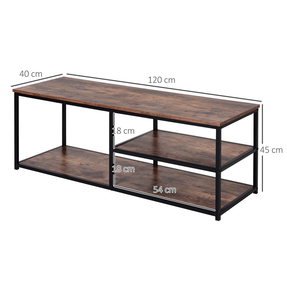 Industrial Elegance: Black & Brown Steel Frame TV Stand with Multi-Level Storage