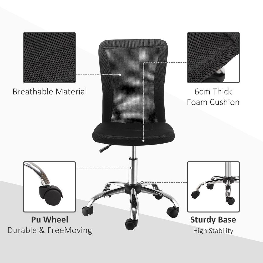 Ergonomic Armless Office Chair: Adjustable Mesh Back & Padded Comfort