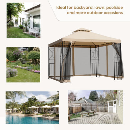 Outsunny 3x3m Elegant Outdoor Gazebo Tent with Insect Netting & Storage Trays