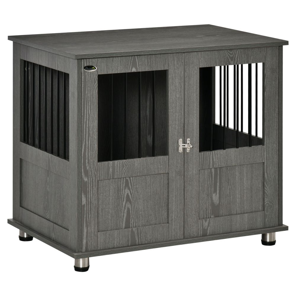 Chic Wooden & Wire Medium Dog Cage: Stylish Kennel with Magnetic Door & Storage