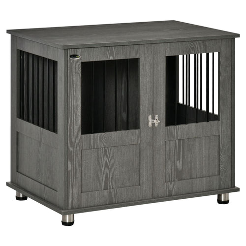 Chic Wooden & Wire Medium Dog Cage: Stylish Kennel with Magnetic Door & Storage