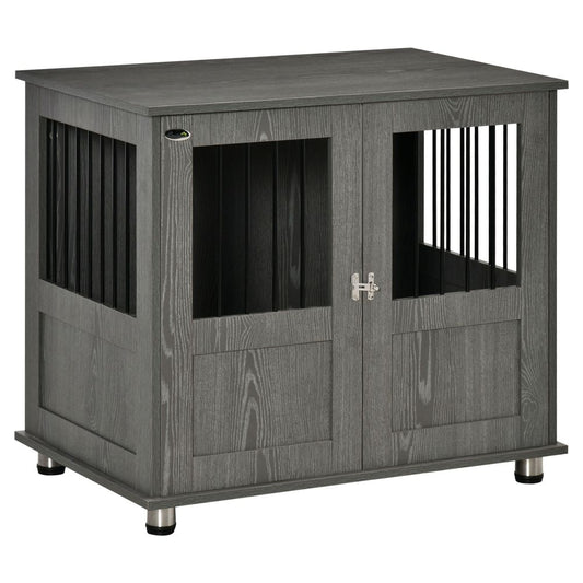Chic Wooden & Wire Medium Dog Cage: Stylish Kennel with Magnetic Door & Storage