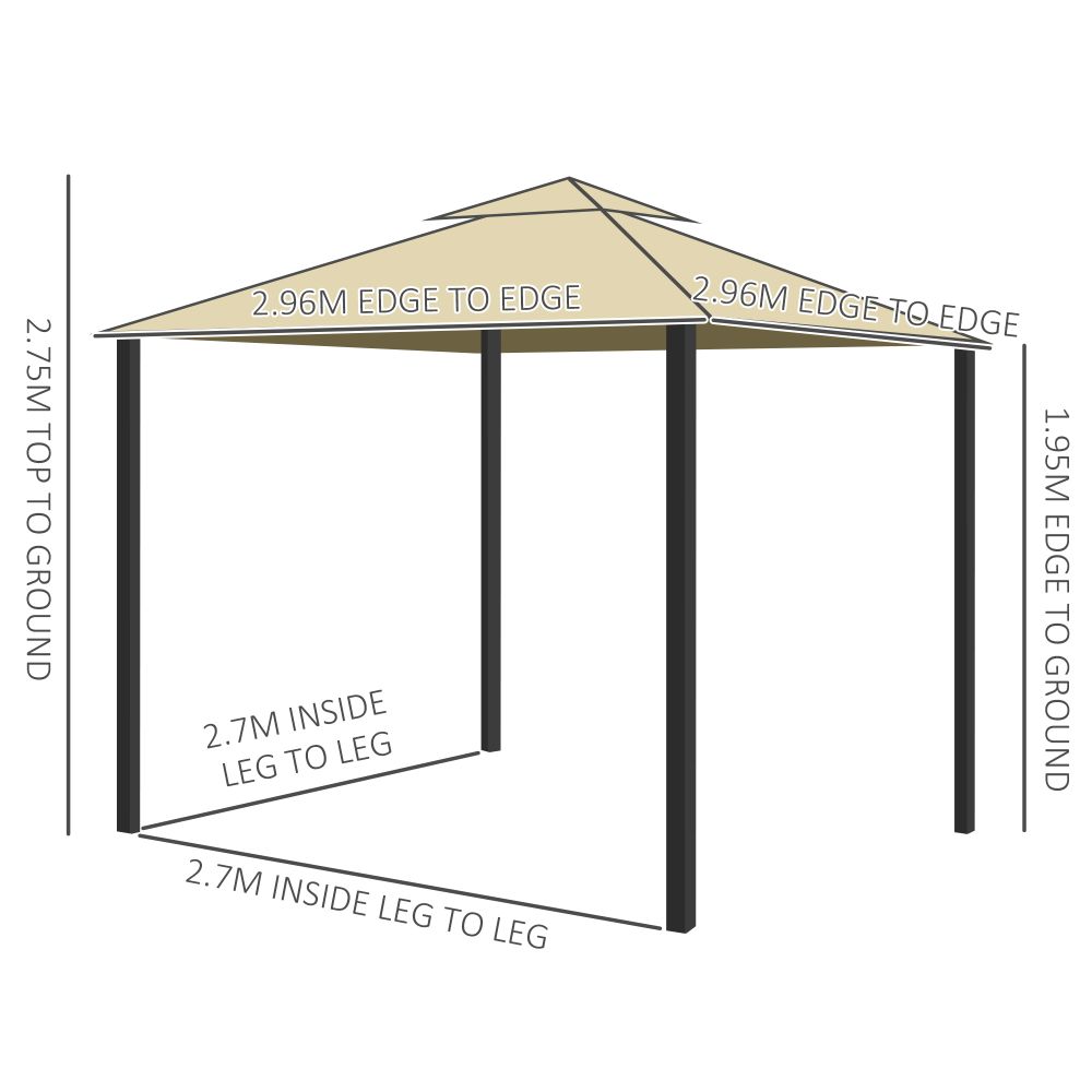 Elegant 3x3m Patio Gazebo with Water-Repellent Roof & Mosquito Net - Beige