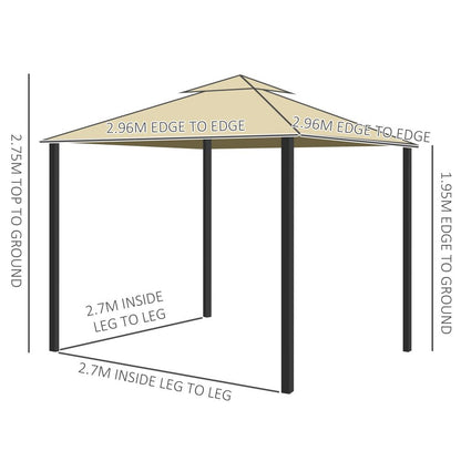 Elegant 3x3m Patio Gazebo with Water-Repellent Roof & Mosquito Net - Beige