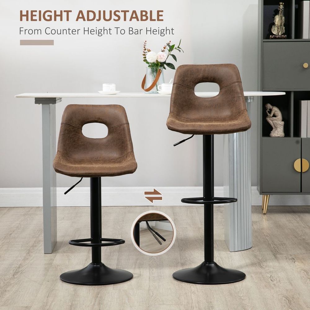 Adjustable Retro Swivel Bar Stools Set of 2 - Chic Brown Leather-Like Design