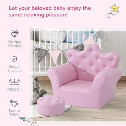 Delightful Kids Pink PU Leather Sofa Set with Free Footstool - Cozy Comfort!