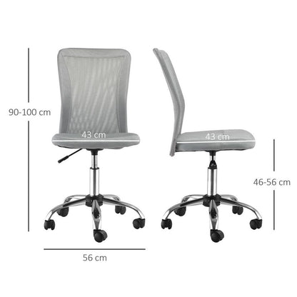Compact Armless Ergonomic Office Chair - Height Adjustable with Mesh Back