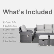 Load image into Gallery viewer, Luxurious 7-Seater Grey Rattan Garden Furniture Set with Reclining Armchairs
