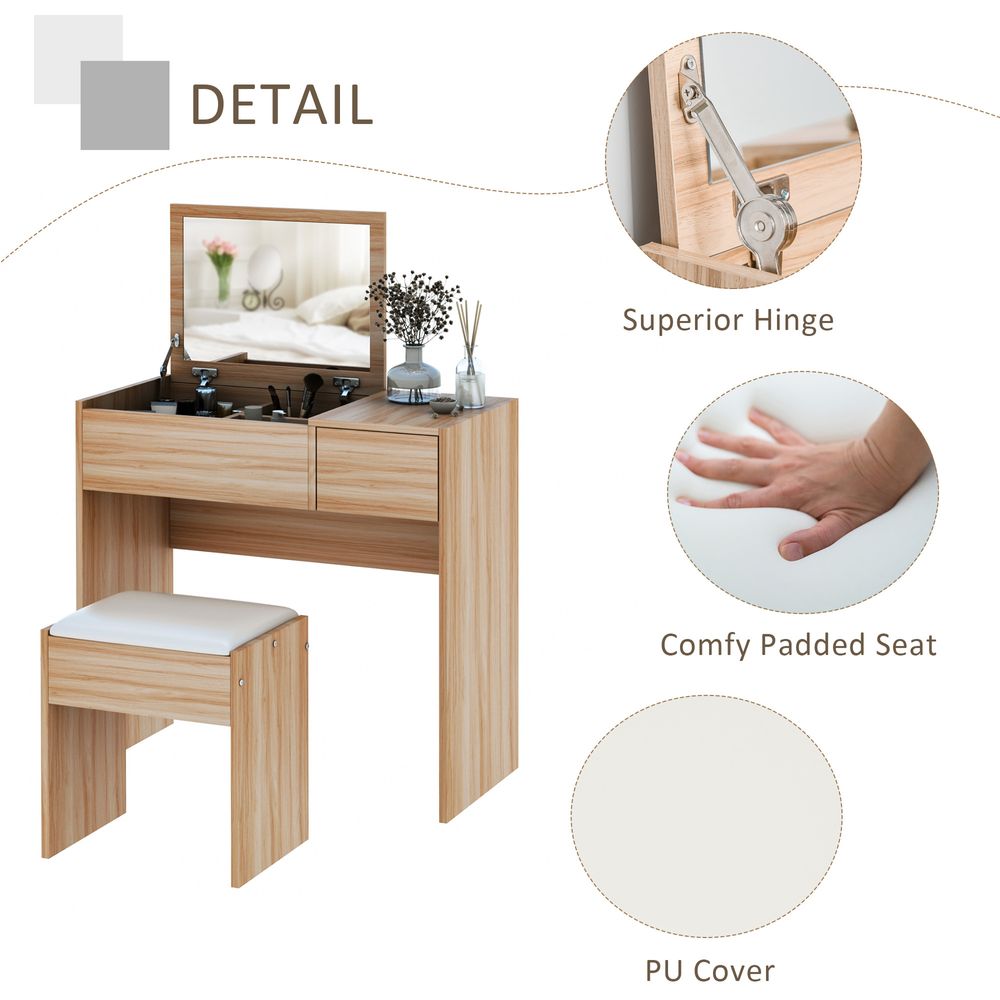 Elegant Multi-Functional Dressing Table Set with Padded Stool & Hidden Storage