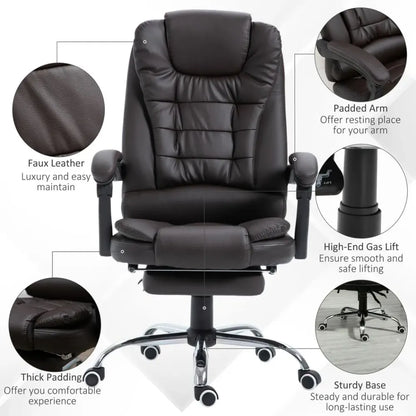 Luxurious High Back Executive Recliner Office Chair with Footrest & Swivel Wheels
